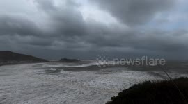 Storm Darragh hitting Peel harbour on the West coast of the Isle of Man on 7th December 2024. Filmed by Shane Stigant