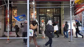 Striking Strand Book Store workers hit the pickett line in front of the Strand Book Store in New York