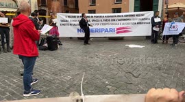 Nicola Fratoianni, member of the Chamber of Deputies and secretary and leader of the Italian Left and the Green Alliance and Left parties, during his speech on the occasion of the sit-in to denounce the increase in poverty in Italy and to protest against 