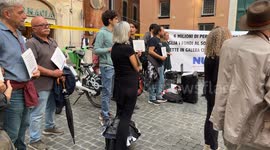 Protesters during the sit-in to denounce the increase in poverty in Italy and to protest against the Security Decree and the Budget Law of the Meloni Government, on the International Day for the Eradication of Poverty organized by the Even Numbers Network