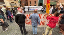 Protesters during the sit-in to denounce the increase in poverty in Italy and to protest against the Security Decree and the Budget Law of the Meloni Government, on the International Day for the Eradication of Poverty organized by the Even Numbers Network
