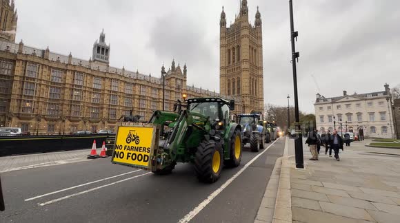 Farmers stage a tractor protest in Westminster, rallying against policies threatening British agriculture.
