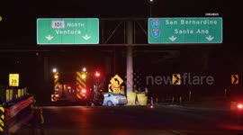 US, Los Angeles: Downtown Los Angeles Sig Alert Issued Due To Crash And Debris On Freeway