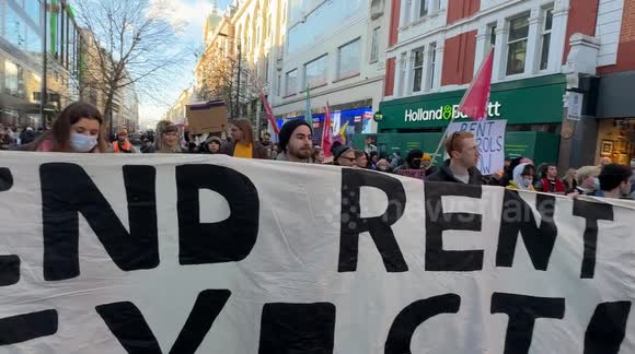 The London Renters Union stages a protest at Cavendish Square Gardens, London, demanding fairer rents and tenant protections.  Participants call on policymakers to address the escalating housing crisis, advocating for rent controls, greater tenant rights,