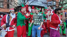 Drunken antics at this years Santacon as a drunk Santacon fan goes into the Paddington Canal