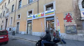 The entrance to the GAMM Game Museum, the largest video game museum in Italy, in Rome.