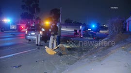 US, Los Angeles: Watts Overturned CHP Unit on EB 105 Freeway With Sound On Tape