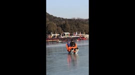 Winter fun with sled-pulling toy dogs at Summer Palace in China