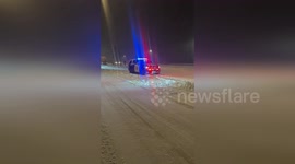 US: Sierra Snow Strands Vehicle With Slick Tires Before Chain Control