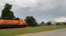 US: The train is hauling a generator nacelle for a windmill under construction