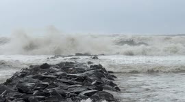 Very rough seas on the coast of Lido di Ostia in Rome.