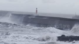 Waves batter Watchet as Storm Enol hits the North Somerset coastline in the UK
