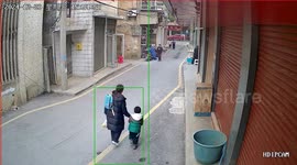 Large tiles falling from building nearly strike mother and son in China