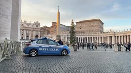 A police patrol guards St. Peter's Square the day before the start of the Jubilee in Vatican City.
