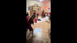 Family plays competitive balloon game in Cebu City, Philippines