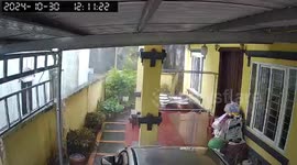 Strong winds and heavy rain batters the empty big bag in Tra Vinh Province