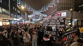 Pro-Palestine protesters march in London's West End during Boxing Day sales calling for mass boycotts