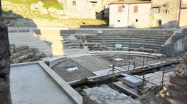 The excavation site of the ancient Roman Theatre, dating back to the first or second century BC, in the historic centre of Ferentino.