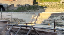 The excavation site of the ancient Roman Theatre, dating back to the first or second century BC, in the historic centre of Ferentino.