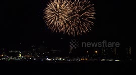 Southend's spectacular 6pm NYE fireworks seen from Kent, UK