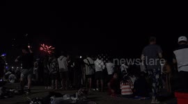 New Year Fireworks display on Pattaya Beach, Thailand, thousands  of people enjoy the festive occasion to welcome 2025.