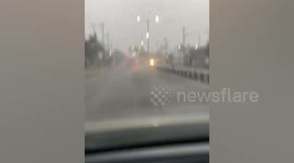 Jeep hits cyclist and drags bike along road causing trail of sparks