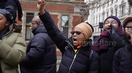 Free Marcus Fakana protest against  David Lammy outside the Foreign Office