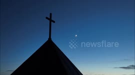 Drone Captures Beautiful Venus-Moon Conjunction Over Chapel