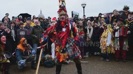 London, UK. 5 January 2025. People gather to celebrate the Twelfth Night, a mix of midwinter seasonal customs and contemporary festivity. The event started at Bankside followed by a procession to Soap Yard in Borough Yard.