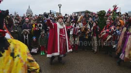 London, UK. 5 January 2025. People gather to celebrate the Twelfth Night, a mix of midwinter seasonal customs and contemporary festivity. The event started at Bankside followed by a procession to Soap Yard in Borough Yard.