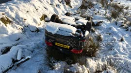 Car Cash On Roof In Snow During Winter Blast