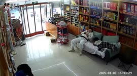 Quick escape: Father pulls son to safety during earthquake