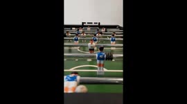 Close-up of a table football game during short break indoors.