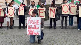 Israel-Hamas war: demonstration of solidarity with Dr. Hussam Abu Safiya of the health doctors for Gaza movement in Rome.