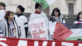 Israel-Hamas War: A protester holds up a sign reading ‘Free Dr. Hussam Abu Safiya’ during the demonstration of solidarity with Dr. Hussam Abu Safiya of the health doctors for Gaz