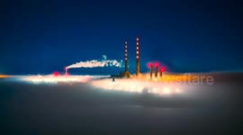 Low lying fog surrounding the Poolbeg Peninsula in Dublin, Ireland on a calm and mild January night