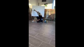 in the video you see me create an abstract landscape using different techniques and colors In my studio.