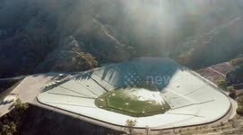 US: Birdseye view of the Santa Ynez Reservoir