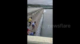 Locals scramble to collect fish washed ashore in the Philippines