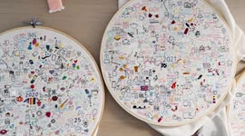 Woman embroiders her daily diary  - creating over 1800 unique icons for each day