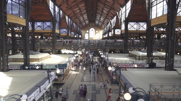 Busy Food Market at Central Market Hall in Budapest in the afternoon.