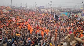 The Naga Sadhu bath freezing waters at Sangam, Praygraj Northern India