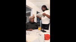 Exclusive- Grandson taking his grandmas food while she’s eating to get her reaction