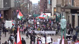 Palestine march and doctors against genocide speech about the new ceasefire  on the steps of the royal concert hall