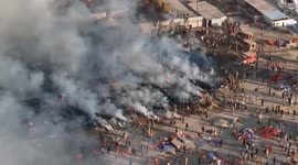 Drone shot of fire at Kumbh in Praygraj, Uttarpradesh