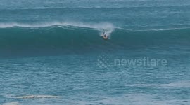 UK Weather. Atlantic depressions make legendary UK Cribbar point big wave surfable for the brave, Newquay, cornwall, UK