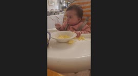 My girls first time having scrambled egg, this is when she was 1
