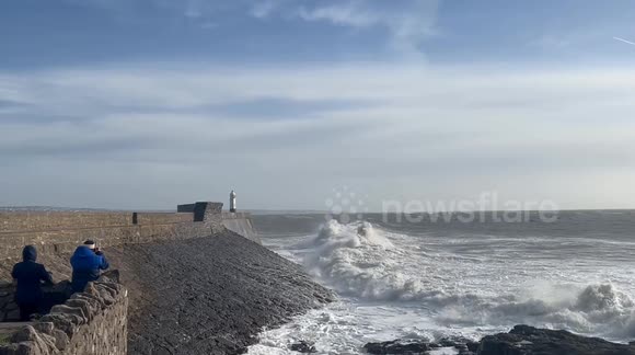 Storm Eowyn, huge waves batter the lighthouse in Porthcawl, Wales - Buy ...
