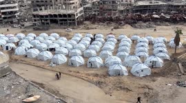 Tents set up in Gaza for returning displaced Palestinians