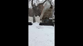 Dump Truck Smashes Tree Branch Building A Snowboarding Ramp For The Frost Festival